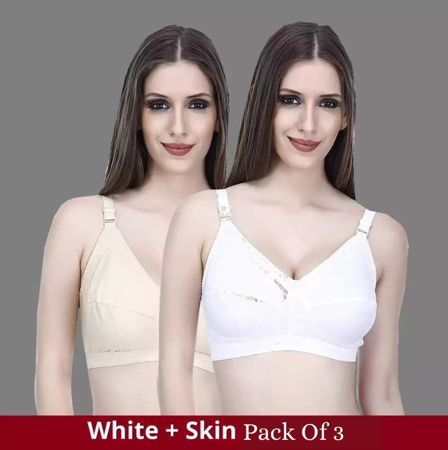 Full Coverage Minimizer Bra Non Padded White Nude 3 Hook Bra (Pack of –  Menz Fashion